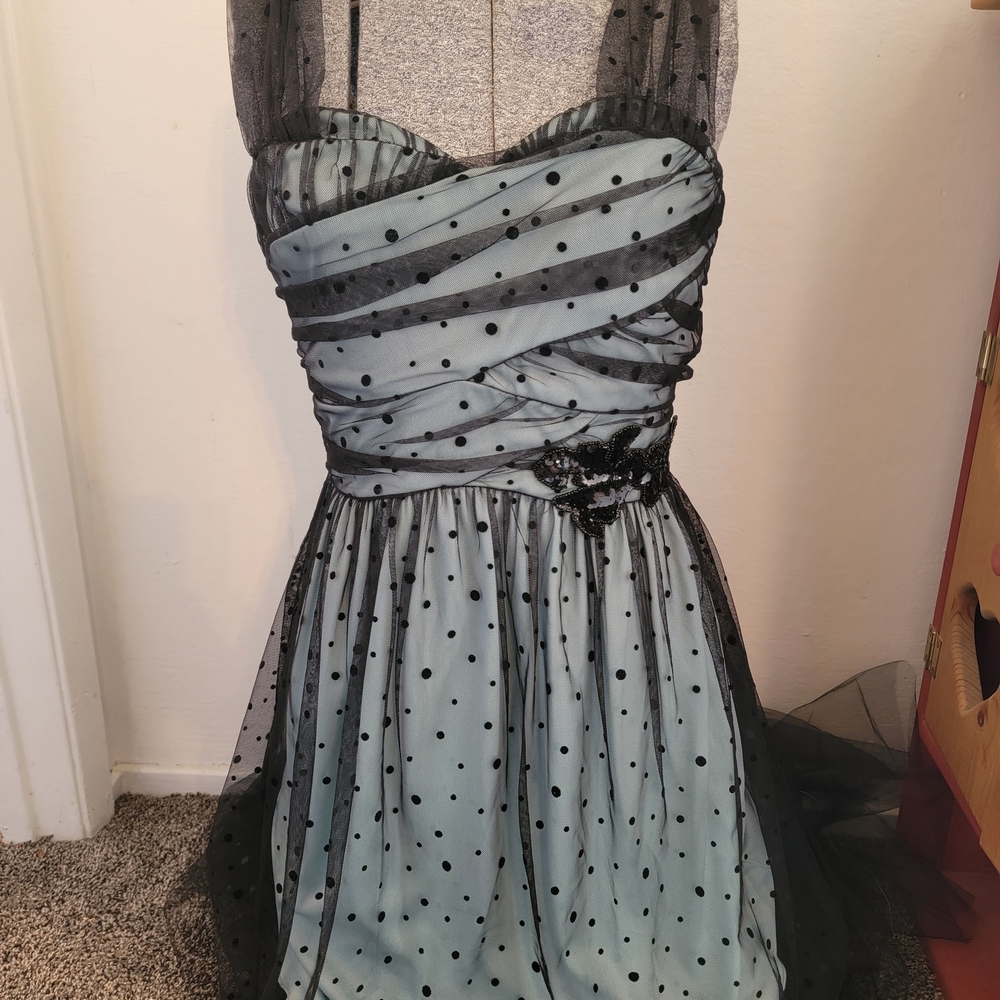 I.N. San Francisco Black and Gray Polka Dot Prom Dress